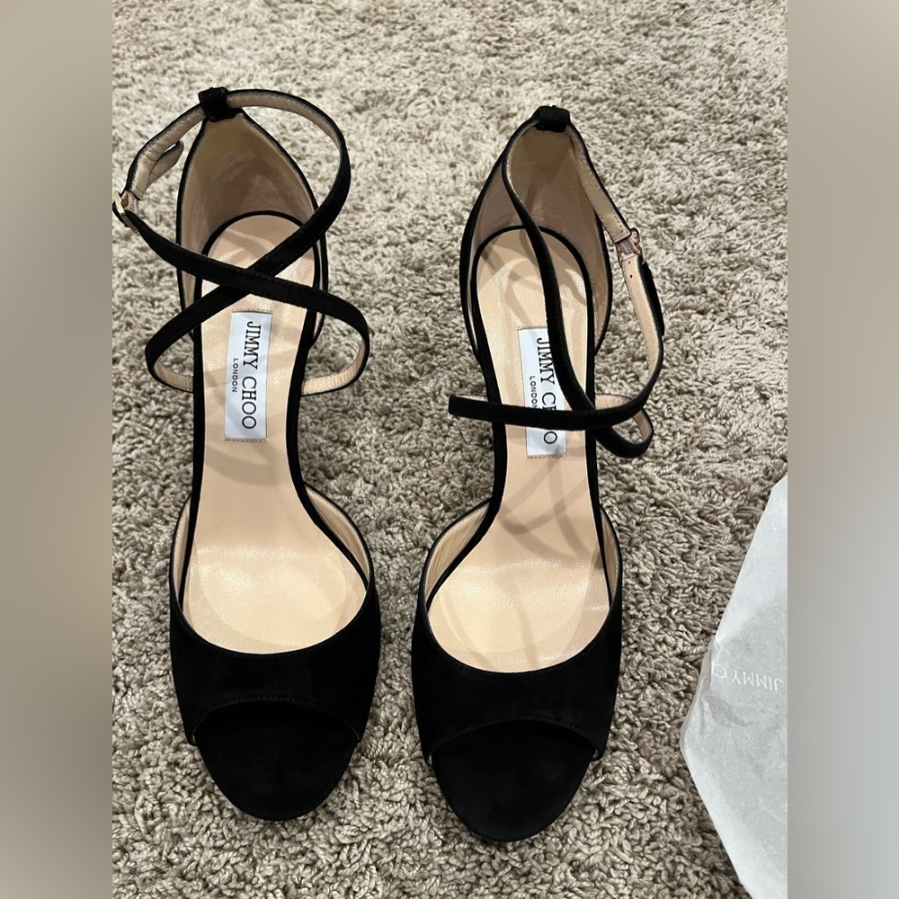 NWB Jimmy Choo Emsy Suede Sandal Black 41 85mm - Picture 2 of 13